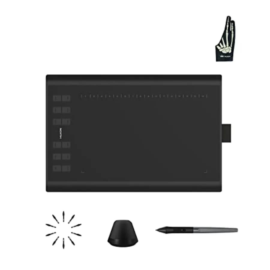 Tavoletta Grafica Inspiroy H1060P con Penna Digitale PW100 e Guanto Scheletrico, Adattatori OTG Inclusi