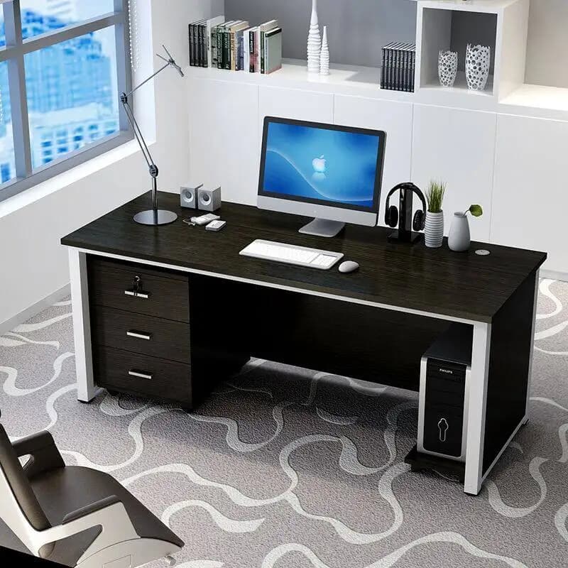 Scrivania da Ufficio in Legno con Cassetti, Moderna Scrivania per Computer e Gaming, Scrivania di Lusso con Display, Mobili Commerciali