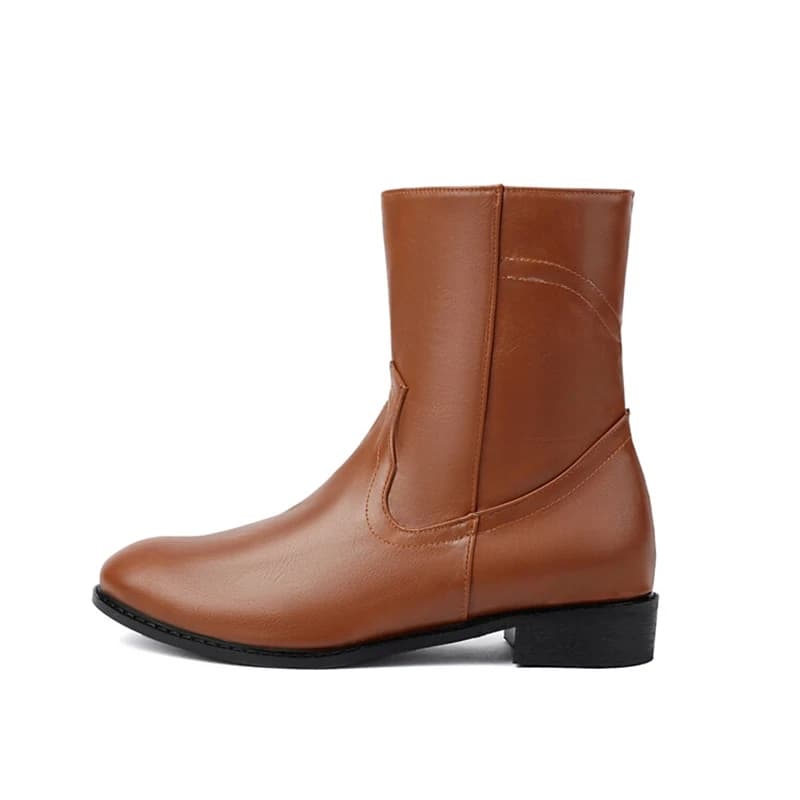 ORCHALISA New Design Women's Western Mid Calf Boots Round Toe 3.5cm Block Heel Wide Leg Slip-On Size 41-48 US17 Booties Style
