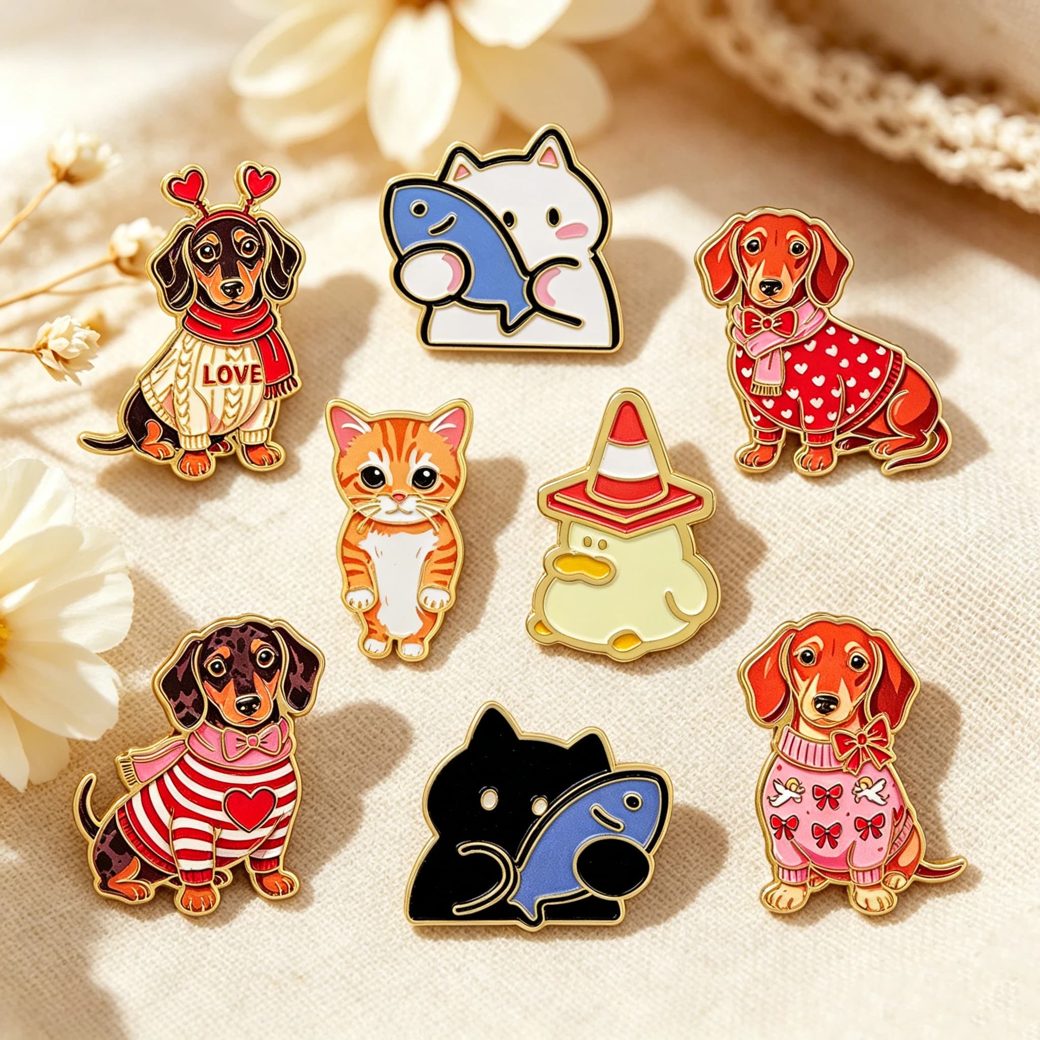 Cute Dachshund Enamel Pin Cartoon Cat Brooch For Coat Women Brooches Fashion Lapel Badges Jewelry Toy Gift Cosplay Accessories