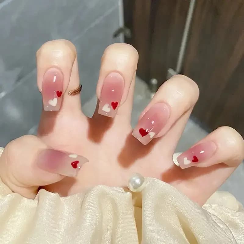 Premium Nail Patch Ballet Pink Ice Love Gradient Adhesive Art for Natural Nails