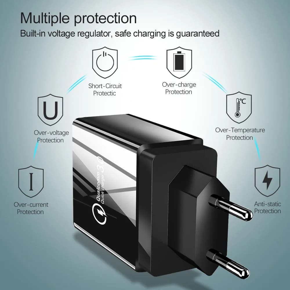 4 Port USB Charger QC3.0 For iPhone Charger Smart Fast Charging 18W For iPhone 15 Samsung S24 USB A Charger Travel Charger 3A
