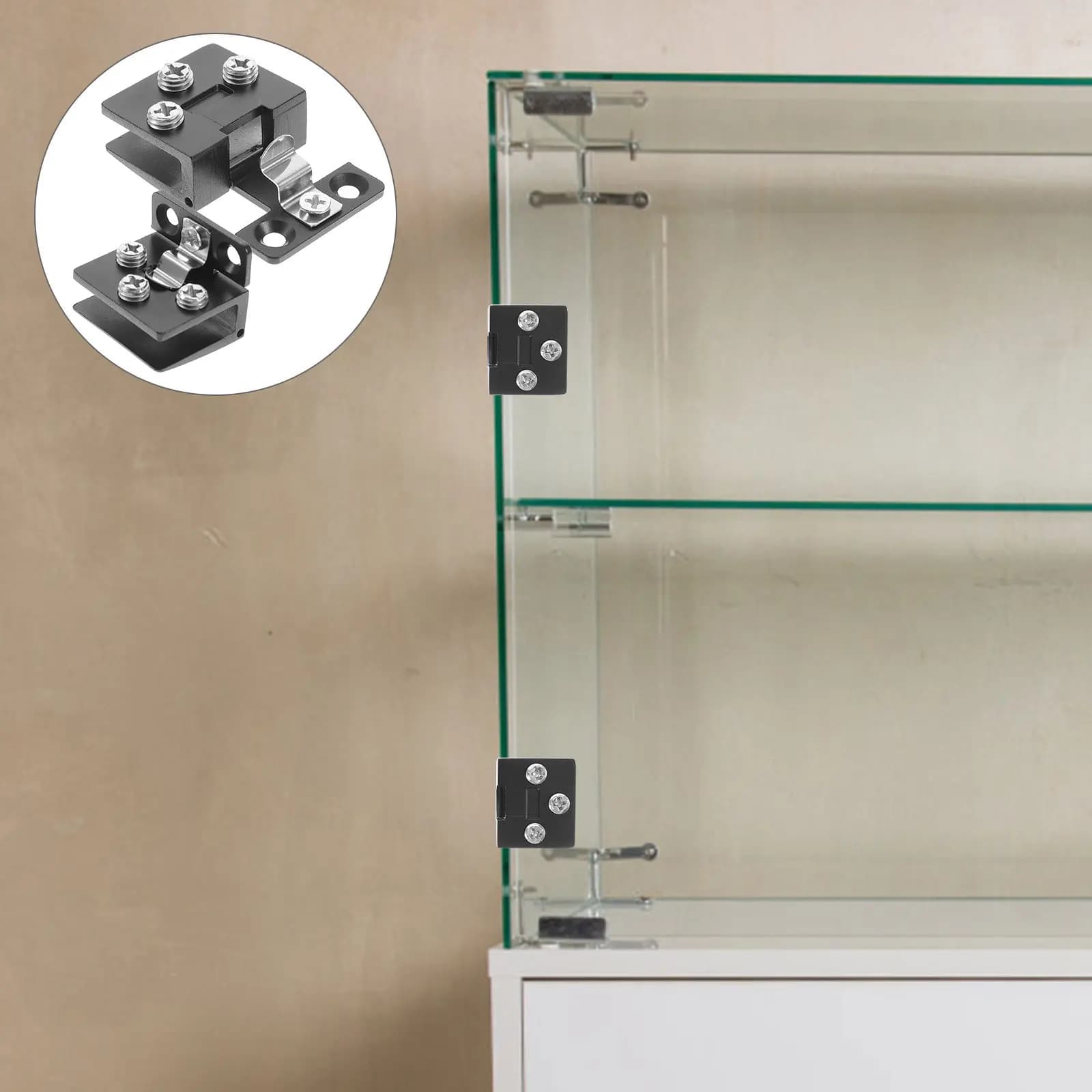 Cerniere per porte in vetro in lega di zinco, 2 pezzi, resistenti alla corrosione, robuste, di ricambio per armadietti, vetrine, credenze e cantinette.