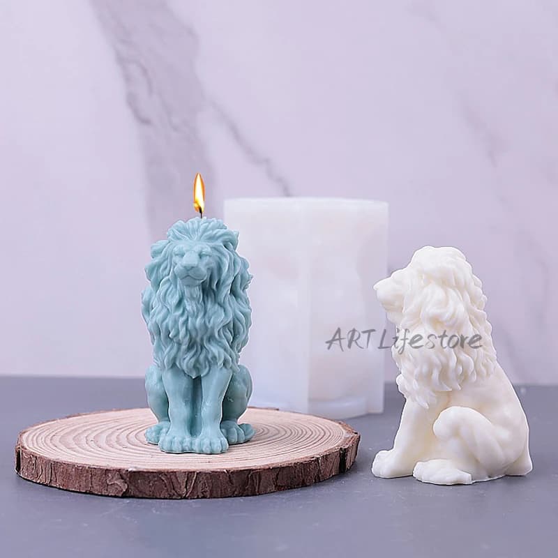 Silicone Candle Print with King Lion Seated 3D Lion Animal Soap Gesso Crafts Resin Mold Cooking Tool for Chocolate Ice Blocks DIY