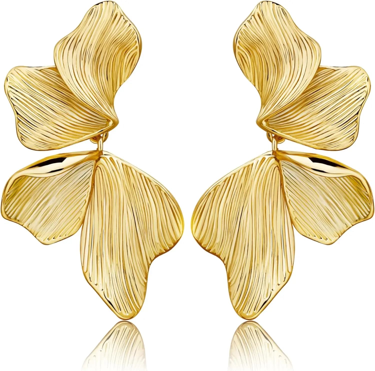 18K Gold Plated Statement Earrings For Women Sectored Flower Leaf Earring Large Stud Earrings Hypoallergenic Stud Jewelry Gifts