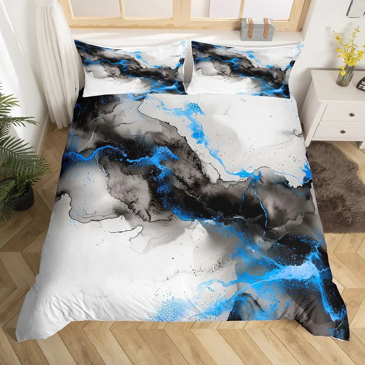 Copripiumino in marmo Set di biancheria da letto in marmo con tintura per cravatta di arte astratta, copripiumino con opere d'arte ad acquerello Copripiumino moderno in morbida microfibra