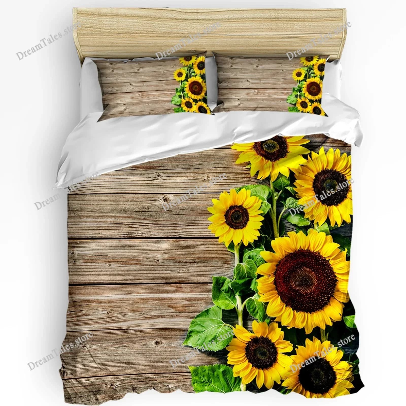 Nature Bedding Set for Bedroom Bed Home Floral Print with Sunflowers in A Field Summer Ga Duvet Cover Quilt Cover and Pillowcase