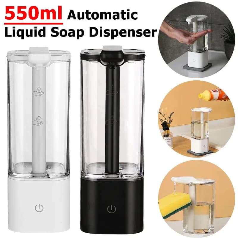 Dispenser automatico di sapone liquido da cucina da 550 ml Dispenser da bagno con dispenser di disinfettante per le mani senza contatto ricaricabile tramite USB/batteria