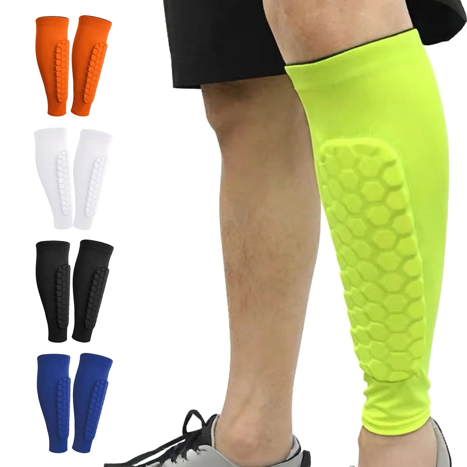 2pcs Shin Guards Football Basketball with Honeycomb Padding Breathable Nylon Anti Impact Sport Leg Protectors for Kids Adults