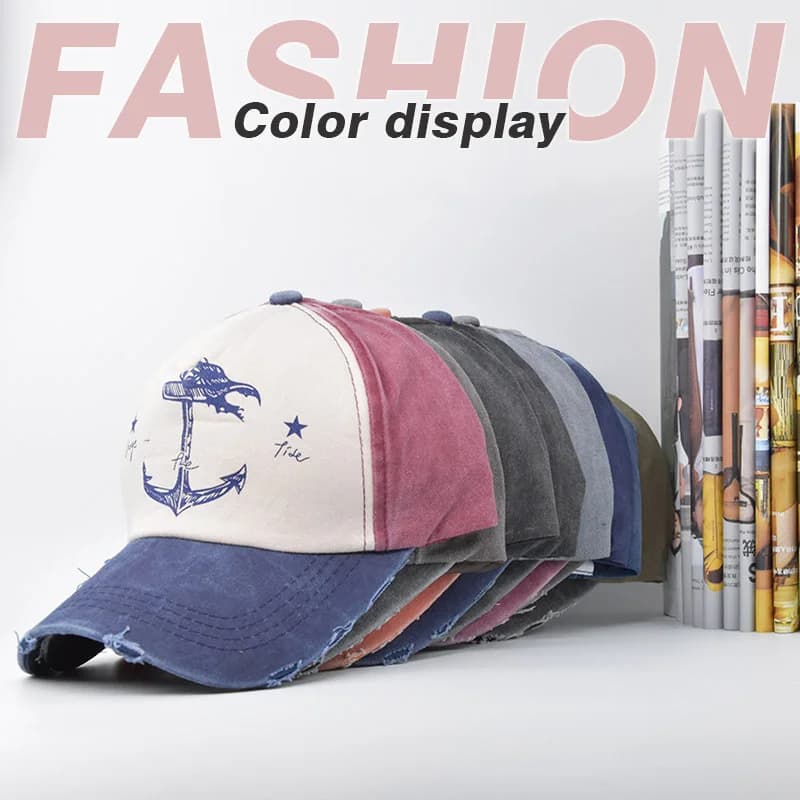Primavera e autunno Ancore da barca per uomo e donna Retro lavato Beach Boating Camping Berretto da baseball stampato Sailor Clash Cappello da sole