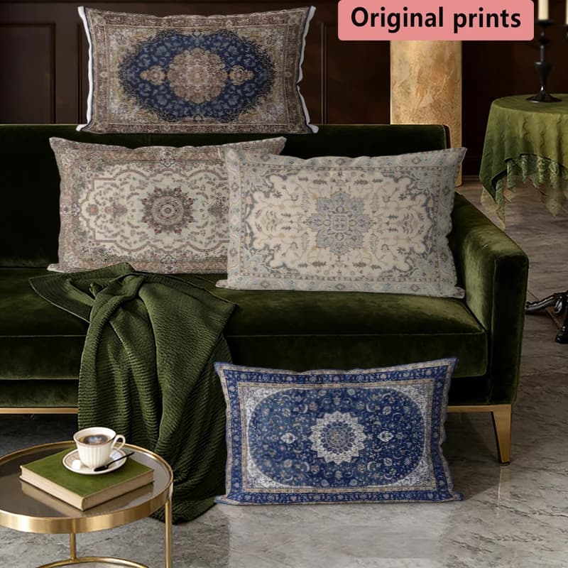 Fodere per cuscini lombari con motivo tappeto persiano vintage, adatte per divano, camera da letto, auto, cuscino rettangolare per la schiena