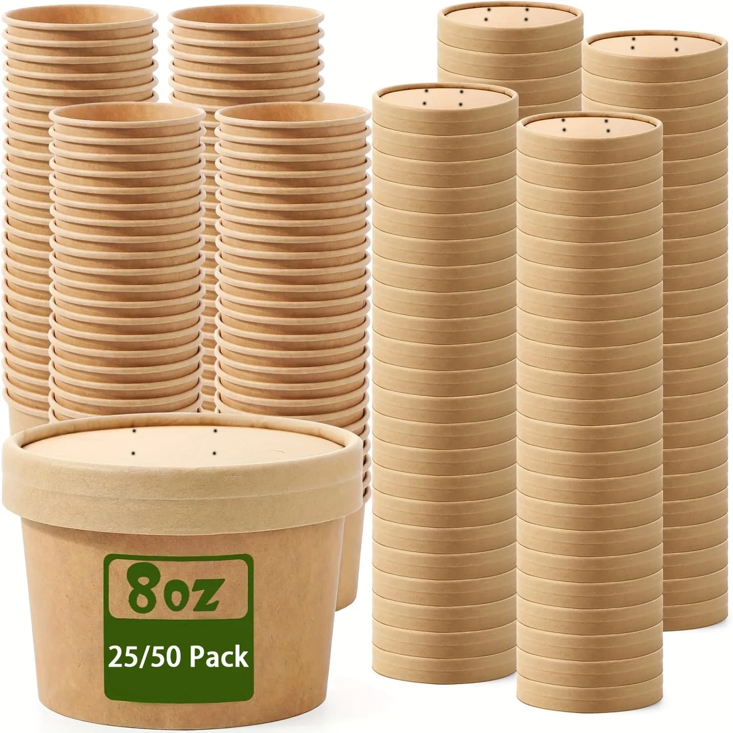 Confezione da 25/50 Contenitori per zuppa di carta da 235 ml/8 once con coperchi Contenitori per alimenti usa e getta Ciotole per gelato Kraft Tazza per zuppa Tazze per gelato