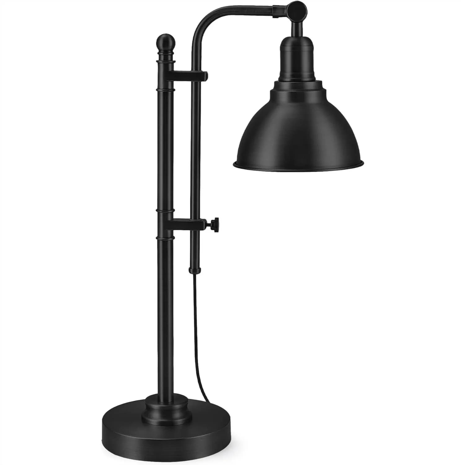 Lampada da Scrivania Industriale Rustica Nera Regolabile, Lampada da Lavoro Vintage in Metallo 25"-29", Lampada da Lettura Stile Fattoria con Certificato ETL