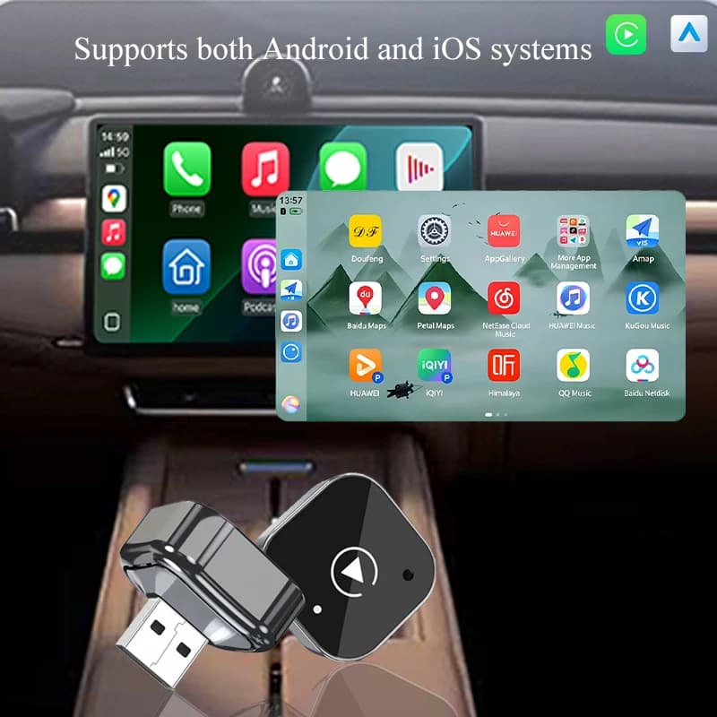 Wireless Adapter Gallop Sprite 2 in 1 for CarPlay and Android Auto, Plug and Play, AI Smart Box for all cars with CarPlay wired