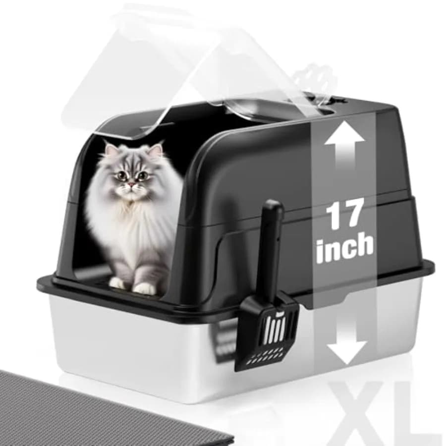 Lettiera per Gatti in Acciaio Inossidabile Completamente Chiusa, Extra Large, con Bordi Alti, in Metallo, 120 ° Flip completamente trasparente e visibile