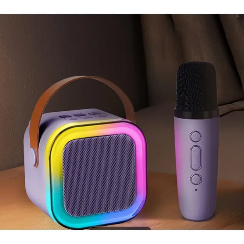 Macchina per karaoke portatile con 2 microfoni wireless, luci a LED, altoparlante Bluetooth, perfetta per cantare, feste, riunioni di famiglia