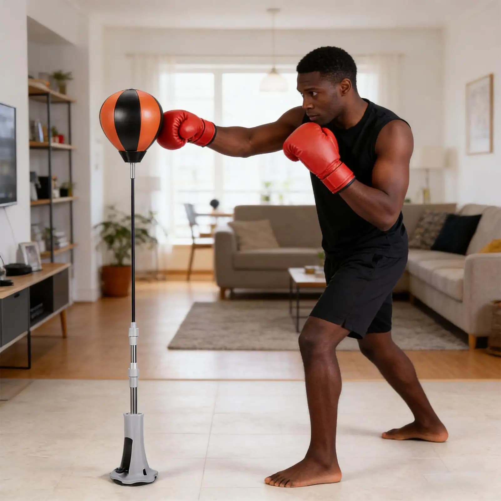 Sacco da Boxe con Supporto a Ventosa, Attrezzatura per Riflessi, Sacco Pesante da Boxe Autoportante per Casa, Palestra, Ufficio, Fitness, Giardino