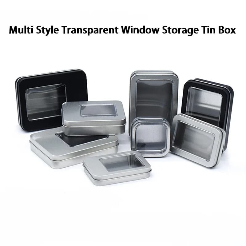 Set di 6 Scatole in Metallo Trasparente per Nail Art, Chiavette USB, Badge, Gioielli e Cosmetici, Organizer da Scrivania in Vari Stili