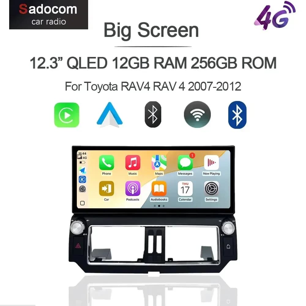 12.3" QLED 720P 360 8G+256G Carplay Android 14.0 Car DVD Player GPS DSP WIFI Stereo autoradio For Toyota RAV4 RAV 4 2007-2012