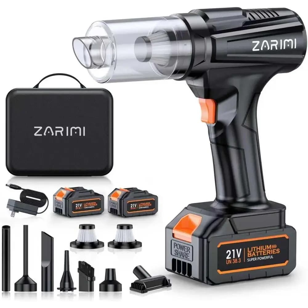 Aspirapolvere portatile per auto, motore brushless ad alta potenza da 50.000 Pa, aspirapolvere ricaricabile con 2 batterie, aspirapolvere portatile 6 in 1