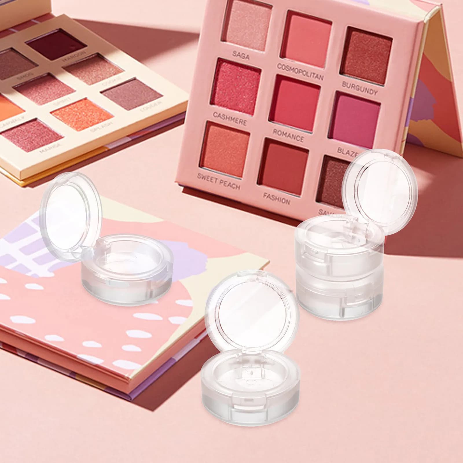 4Pcs Eyeshadow Pans Plastic Small Travel Empty Makeup Palettes Lip Balm Pan Portable Holder Blush Case for Black Women
