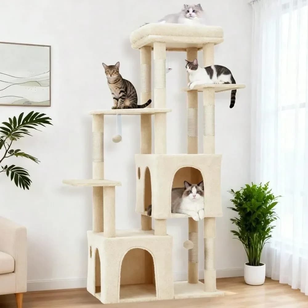 Albero per Gatti Multilivello 61 con Tiragraffi in Sisal, Cuccia, Amaca e Palla Pendente per Gioco e Riposo