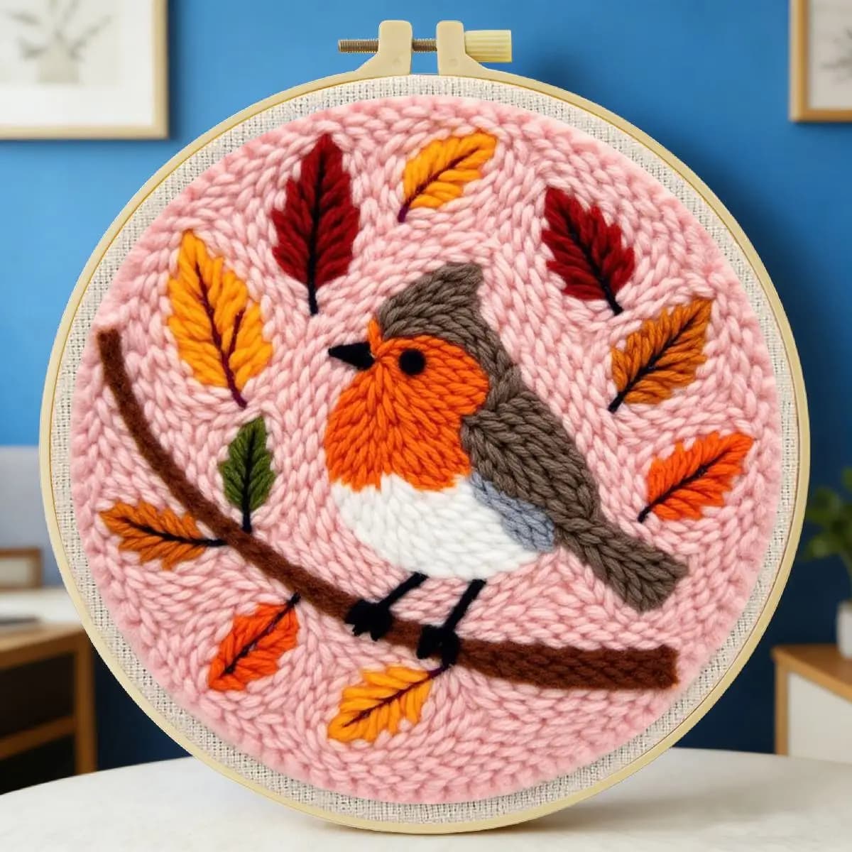 Kit per ricamo punch needle 20x20 cm (7,87 pollici) con motivi di insetti e uccelli, per ricamo a punto uncinetto, fai da te, regalo fatto a mano