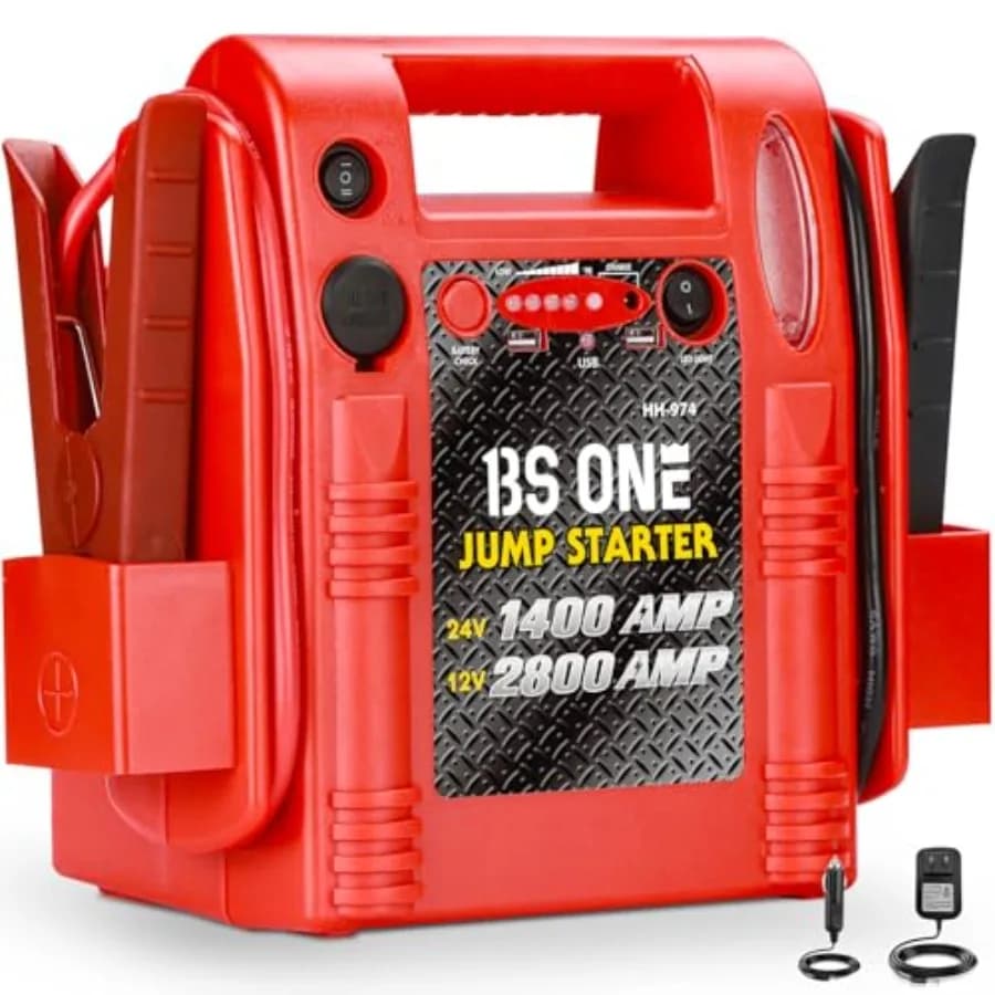 Avviatore di Emergenza Professionale 24V/12V per Auto, Camion, Trattori, Escavatori - Batteria al Piombo Sigillata Nera 1200/2400 Amp di Picco con Uscita USB/DC
