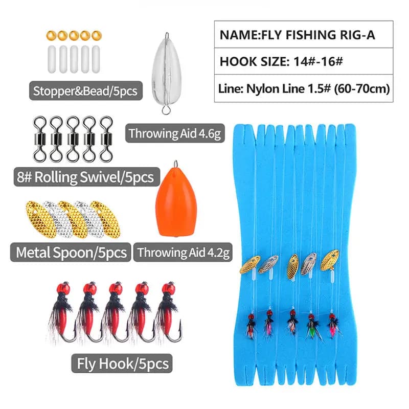 Set Completo per Pesca a Mosca, 4 Stili di Rig, Accessori per la Pesca a Mosca