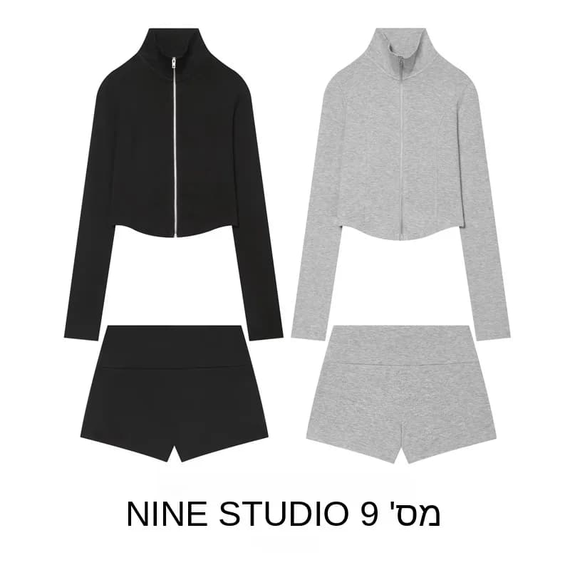 NINE ZAR Set Moda Donna: Felpa con Zip e Pantaloncini, Completo Estivo a Maniche Lunghe, Due Pezzi