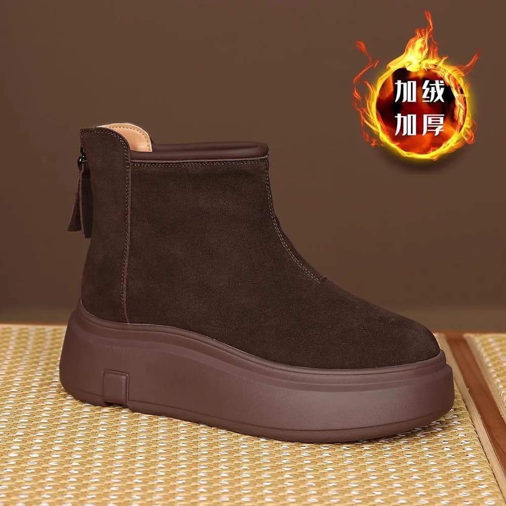Stivali da neve comfort 2025 nuovi stivaletti corti da donna con tacco medio, suola a tubo corto, stivali di cotone in velluto spesso