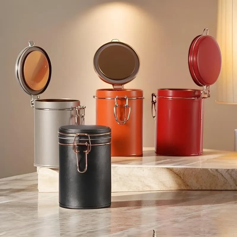 Portable Food-Grade Tinplate Canister with Snap-Lock Lid Coffee Bean Storage Can Airtight Moisture-Proof Round Tea Jar