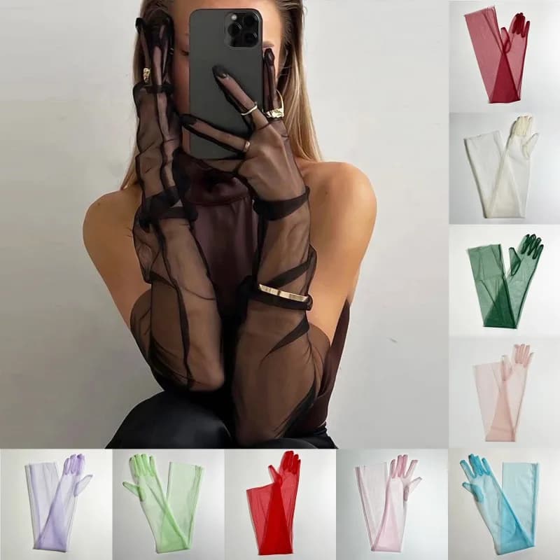 Women's Ultra Tulle Gloves Veiled Network Gloves With Fins Women's Long Gloves Vintage Solar Protection Gloves Wedding Dress Gloves