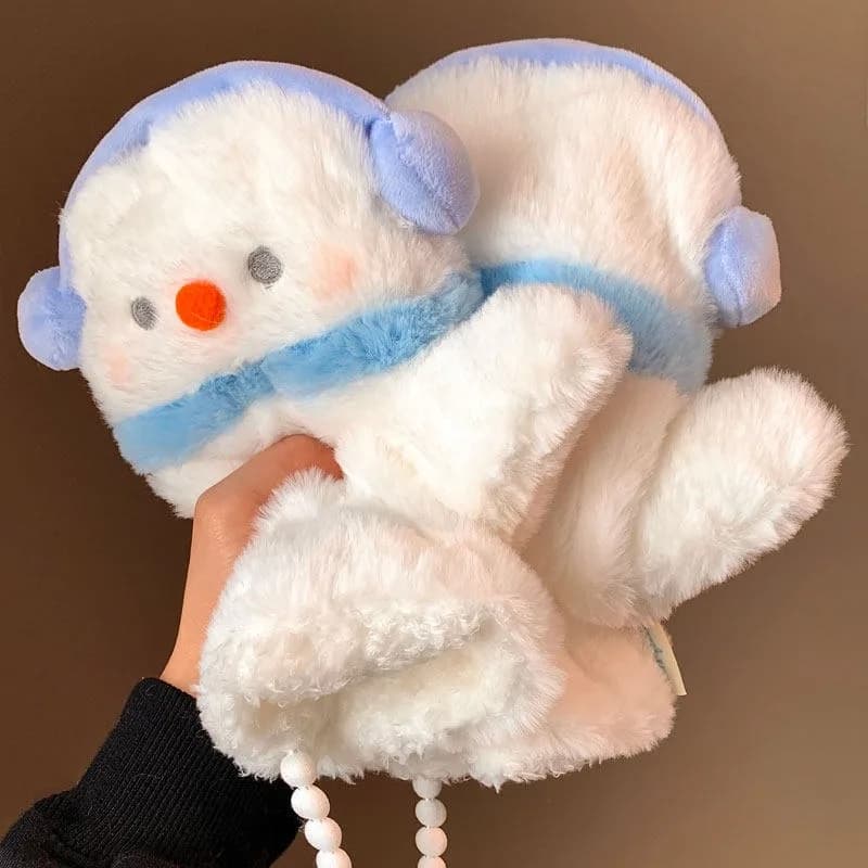 Winter Set with Hat, Scarf and Snow Puppet Shape Gloves, Windproof Ear Protection in Plush, Hot Accessories for Cycling and Modeling Face for Women