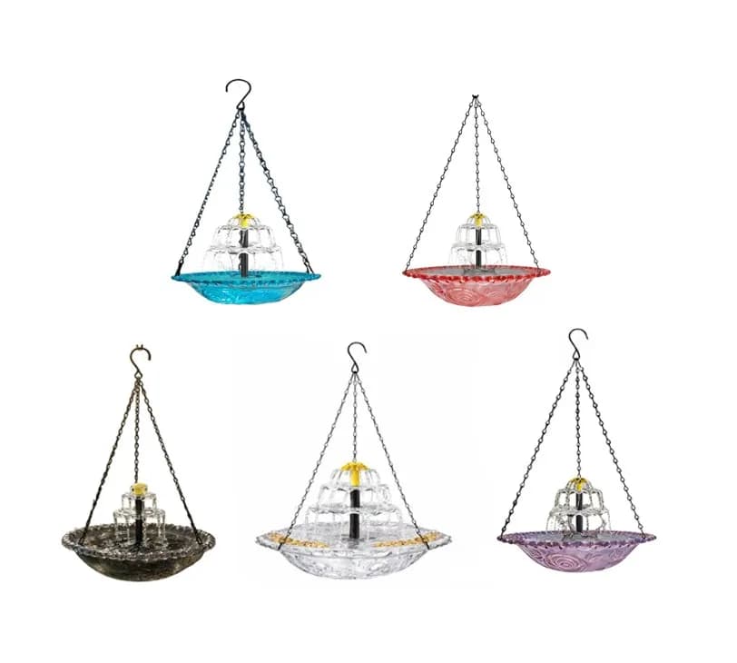 Vasca per Uccelli con Fontana Solare Galleggiante e Supporto per Giardino 23.5x45cm in Plastica e Metallo, Pannello 7V 1.2W