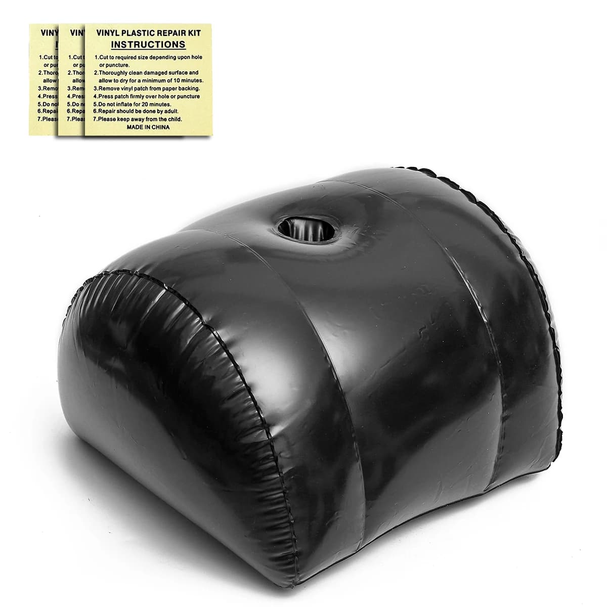 Cuscino gonfiabile semicircolare nero e toppa per riparazione perdite, cuscino d'aria per assistenza alla postura sessuale per adulti, portatile e stored, cuscino divertente per il sesso