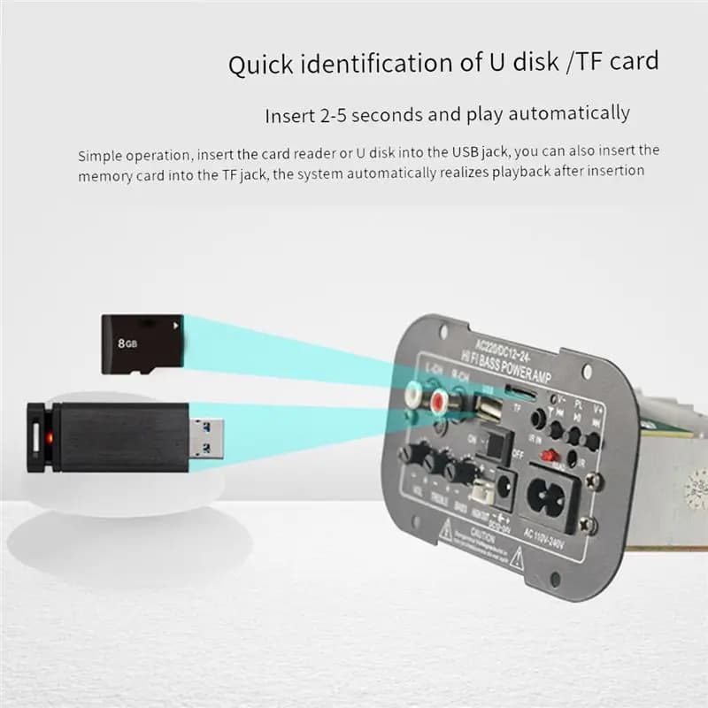 DT323/12V 24V Bluetooth Amplifier Board HIFI Amplifier Board FM Subwoofer 30-120W for 10Inch Subwoofer Speaker(EU Plug)
