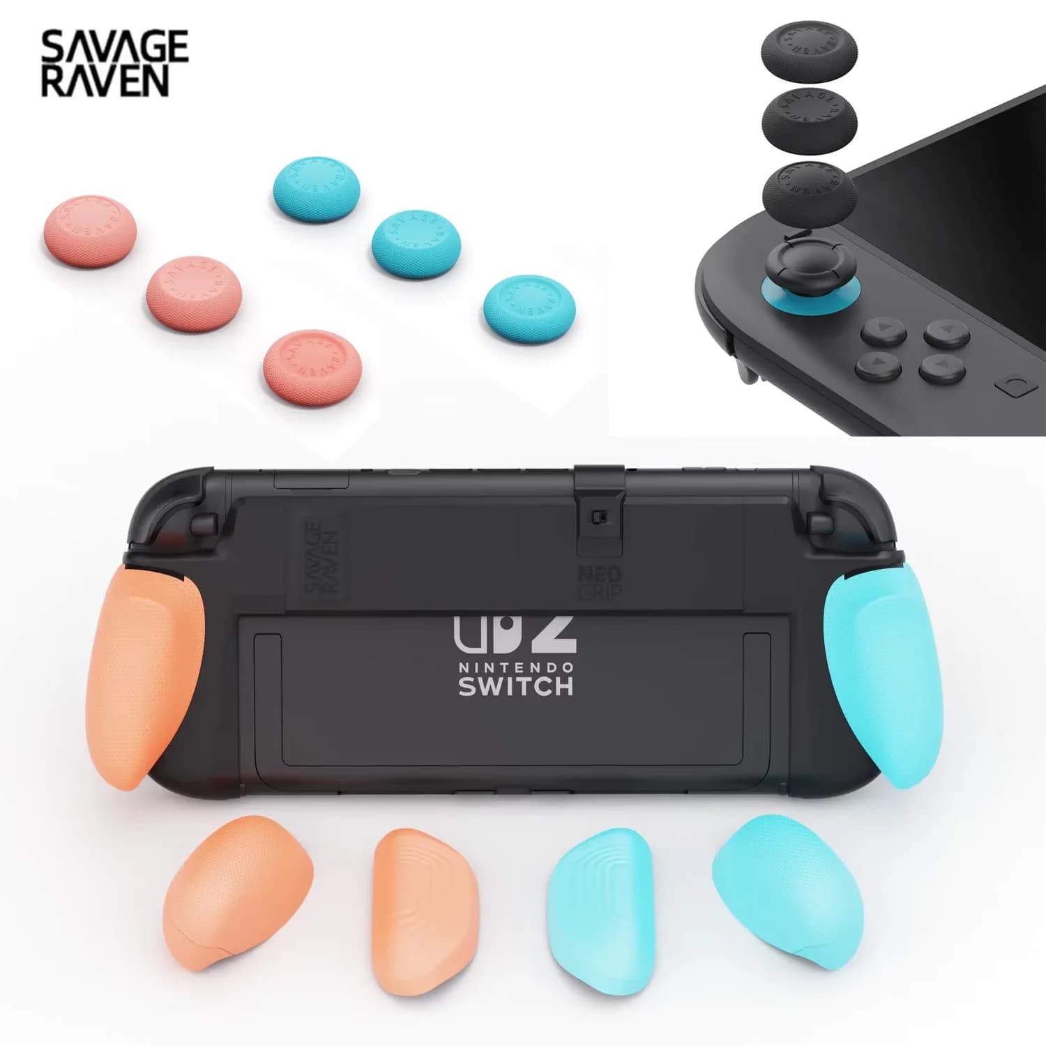 Savage Raven NeoGrip di Skull & Co.Switch2 Grip Guscio protettivo e impugnature per pollice Set di cappucci Custodia ergonomica Neo Grip Accessorio NS2