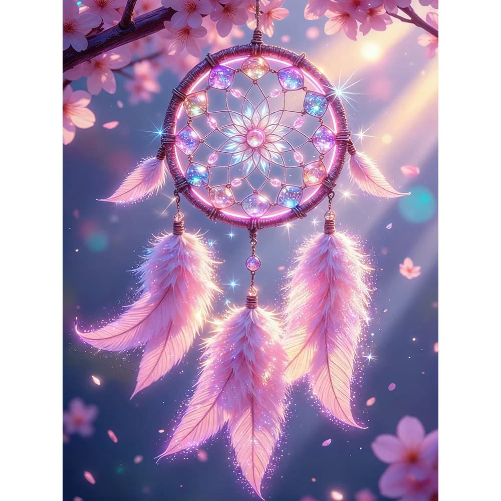EverShine 5D Diamond Painting Dreamcatcher DIY Mosaic Feather Full Drill Embroidery Cherry Blossom Flower Home Decoration Gift