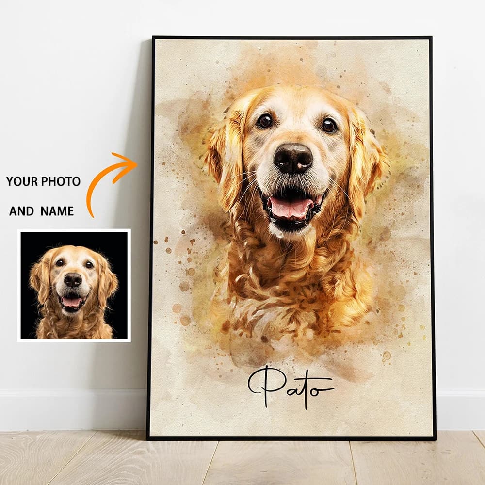 Personalized Pet Portraits Photo Name Custom Dog Cat Painting Gift Memorial Decorative Wall Art Custom Canvas Print Posters