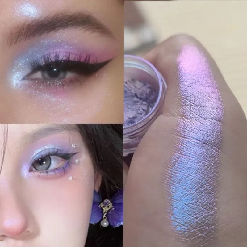1PC Chameleon Glitter Eyeshadow Powder, Metallic Ultra-Fine Highlighter Chrome Blue Purple Shiny Powder, trucco multifunzione
