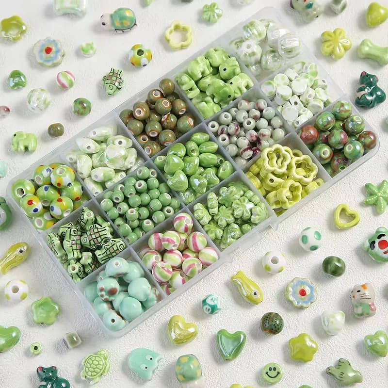 Fresh green ceramic beads cute love hearts small elephants beads scattered DIY bracelets handmade jewelry accessories