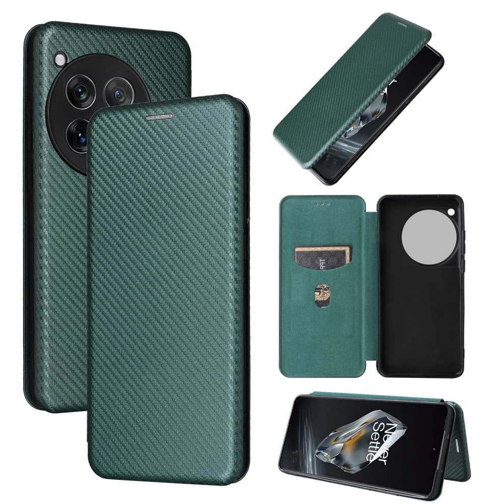 Custodia Flip in pelle magnetica in fibra di carbonio per Oneplus 13 12R 11R 10 9 Pro 8T 8 Pro 7T 6T Nord4 Custodia a portafoglio con guscio