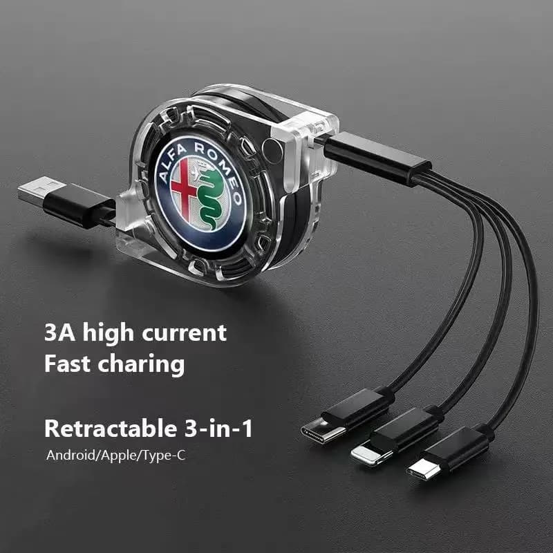 Data cable 3 in 1 scalable fast charging cable for phone car accessories for Alfa Romeo Giulietta Mito Giulia Stelvio Brera 147 156