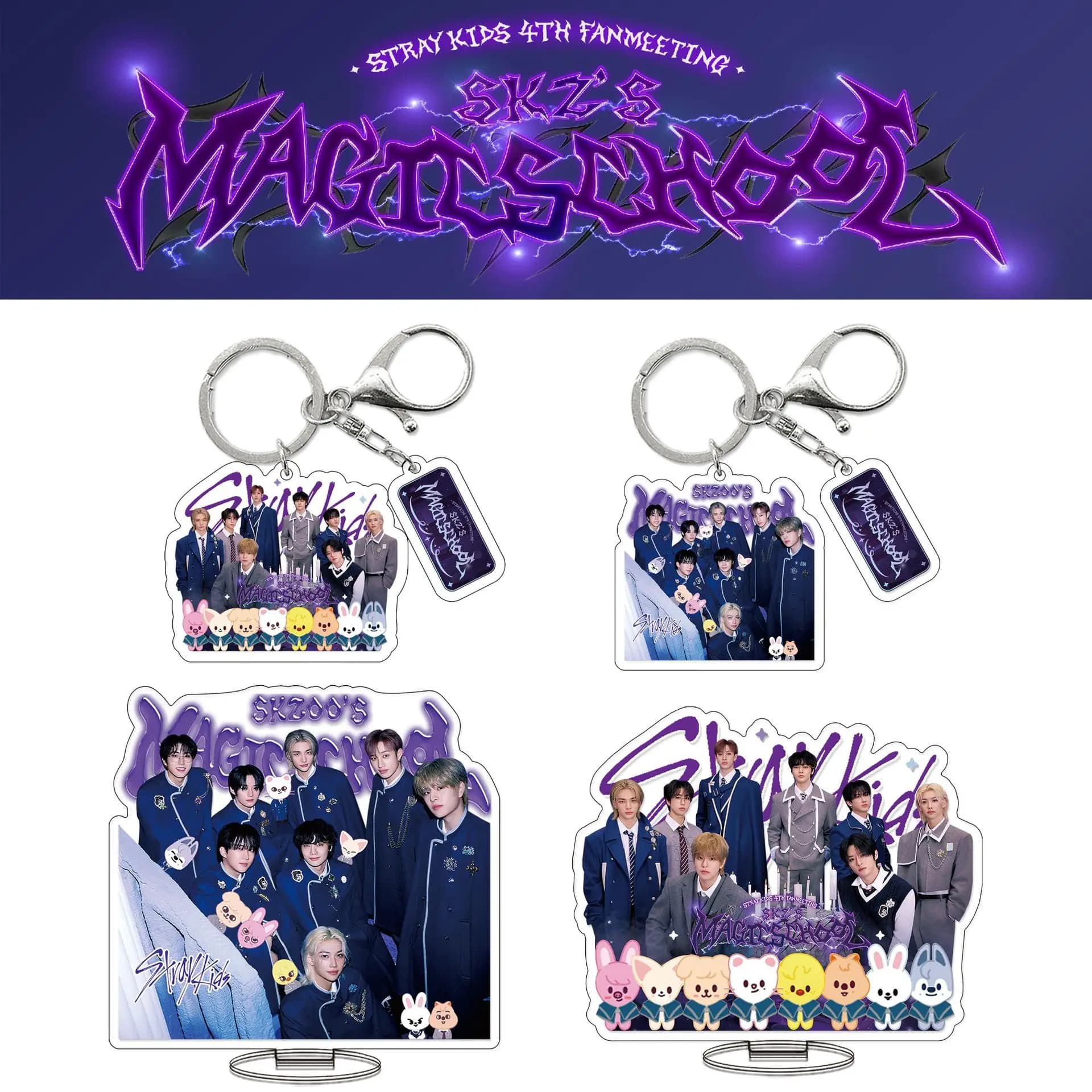 Stray Kids 4th Skzoo Magic School Acrylic Keychain with Stand, Skzoo Hyunjin Idol Bag Pendant for Desktop Decoration, Fan Kpop Gift