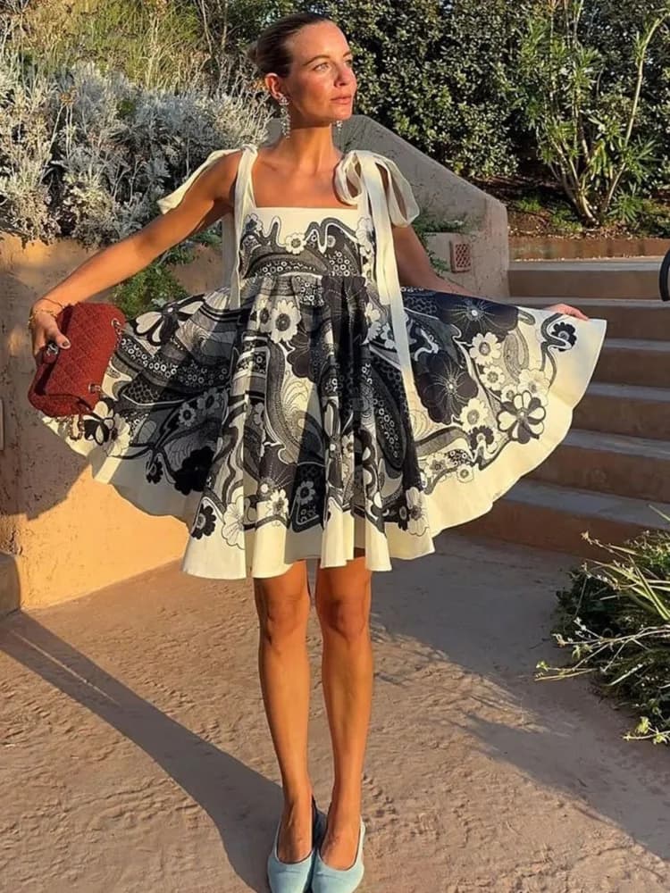 Summer Cover Up Woman Spaghetti Strap Robes Swimwear 2026 New Flower Print Beach Holiday Mini Dresses Cover-Up