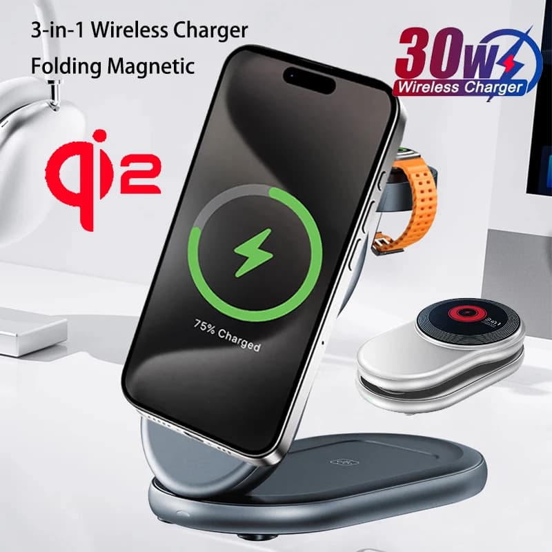 Caricabatterie wireless per telefono desktop 3 in 1 magnetico per Magsafe iPhone 16 15 14 13 12 Samsung Apple/Galaxy Watch Dock di ricarica rapida