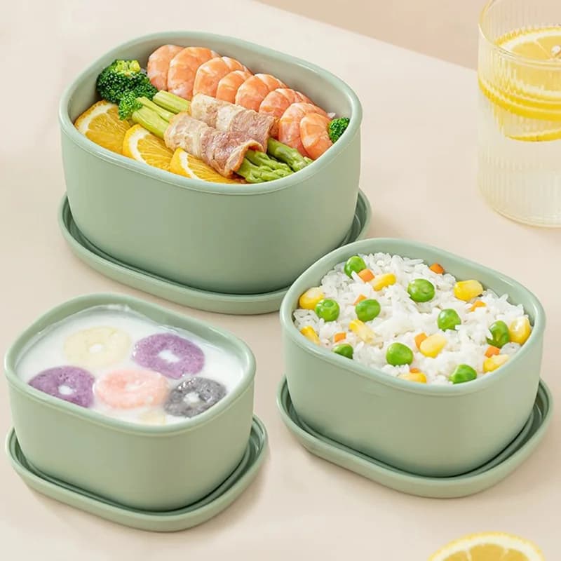 Contenitore per Pranzo in Silicone con Coperchio, Adatto per Microonde e Frigorifero, Porta Frutta e Alimenti per Lavoratori d'Ufficio e Studenti