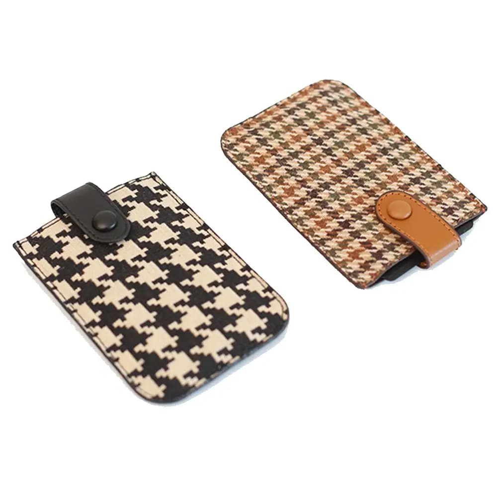 PU Leather Houndstooth Card Bag Korean Style Pull-out Type Card Holders Clutch Card Pocket Clutch Bag Short Wallet Female