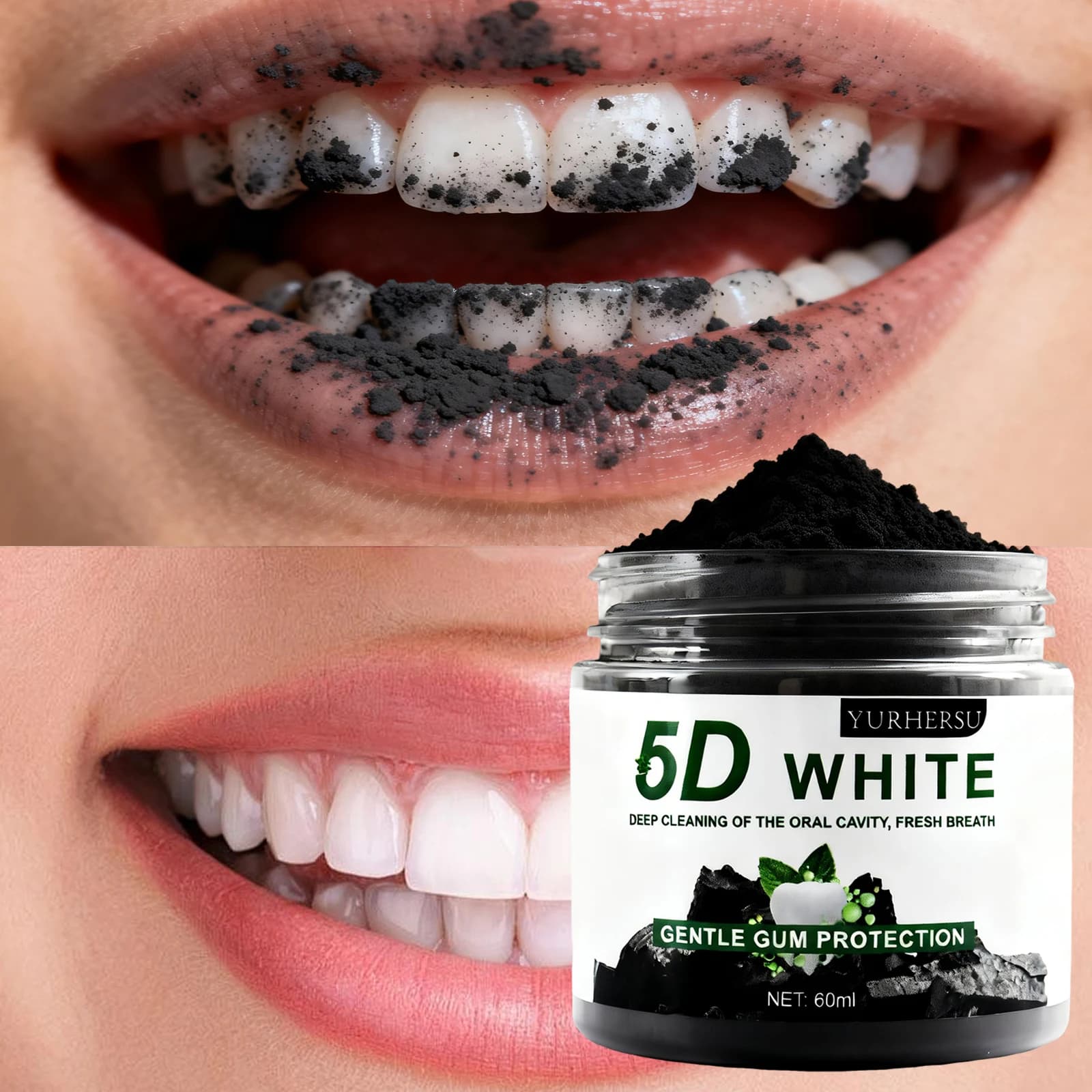 Bamboo Carbon Teeth Whitening Powder - Natural Whitening for Men and Women Dentifricio for fresh and clean breath deep for everyday use